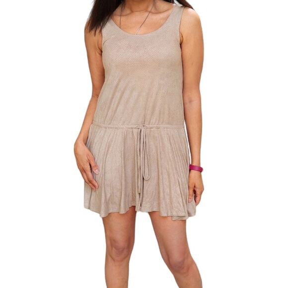 FREE PEOPLE Movement perforated drawstring waist faux suede mini dress Sz S NEW - Picture 7 of 7